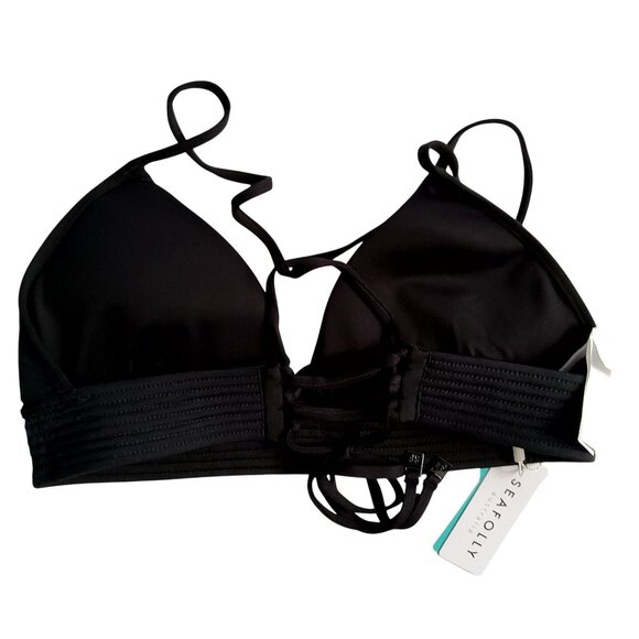 Seafolly Womens Black Bikini Bra Top  Strappy back design Size 16 Nylon Elastane - Picture 2 of 8